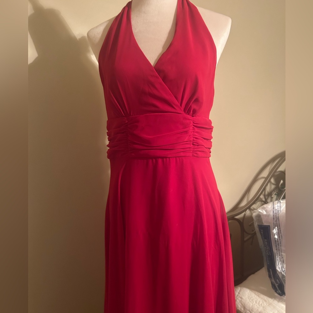 Connected Apparel Red Ruched Halter Sundress